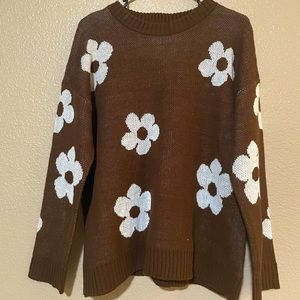 Just Polly brown sweater with white flowers